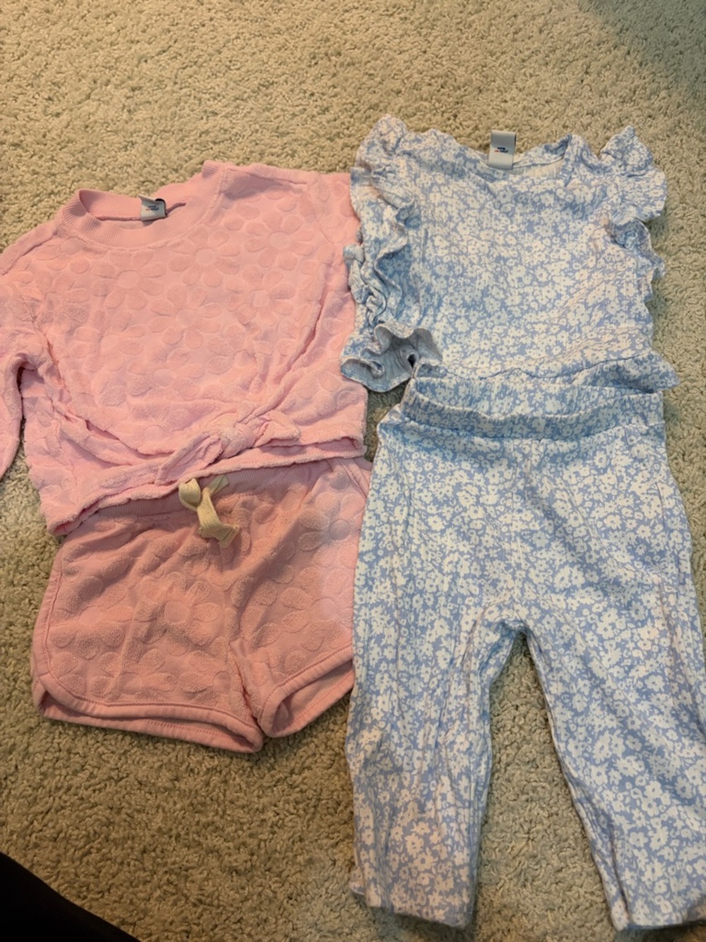 Girls' Pink Knit Two-Piece Set & Blue Floral Ruffle set - 6-12m